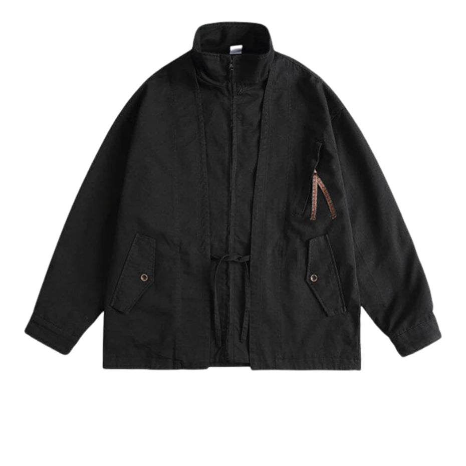 Threebooy Vintage Splicing Jackets Taoist Robe Mens Streetwear Harajuku Casual Coats Men Oversized Autumn New Fake Two Pieces Loose Jacket