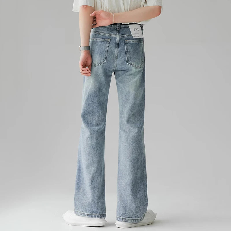 Threebooy  Men Comfortable Baggy Commute Jeans Male Fashion Casual Bell Bottom Denim Pants Korean Simple Vintage Straight Denim Trousers
