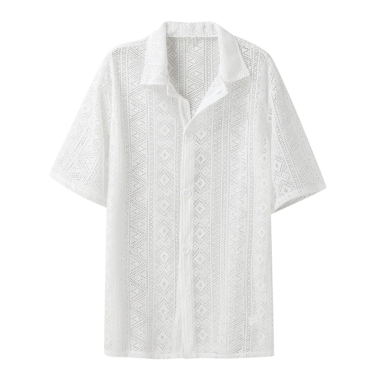 Threebooy  Summer Men's Clothing Mesh See Through Mesh Sexy Shirt Short Sleeve Fishnet Button-down Retro Chic Streetwear Party Blouse S-5XL