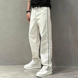 Threebooy Trousers White Straight Male Cowboy Pants Retro Jeans for Men Classic Cheap Denim Aesthetic Stylish Baggy 90s Streetwear Loose