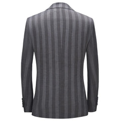 Threebooy Gray Double-Breasted Striped Gentleman Suit -High-End Tailored Elegance -3 Styles,Fits Big and Tall Mens