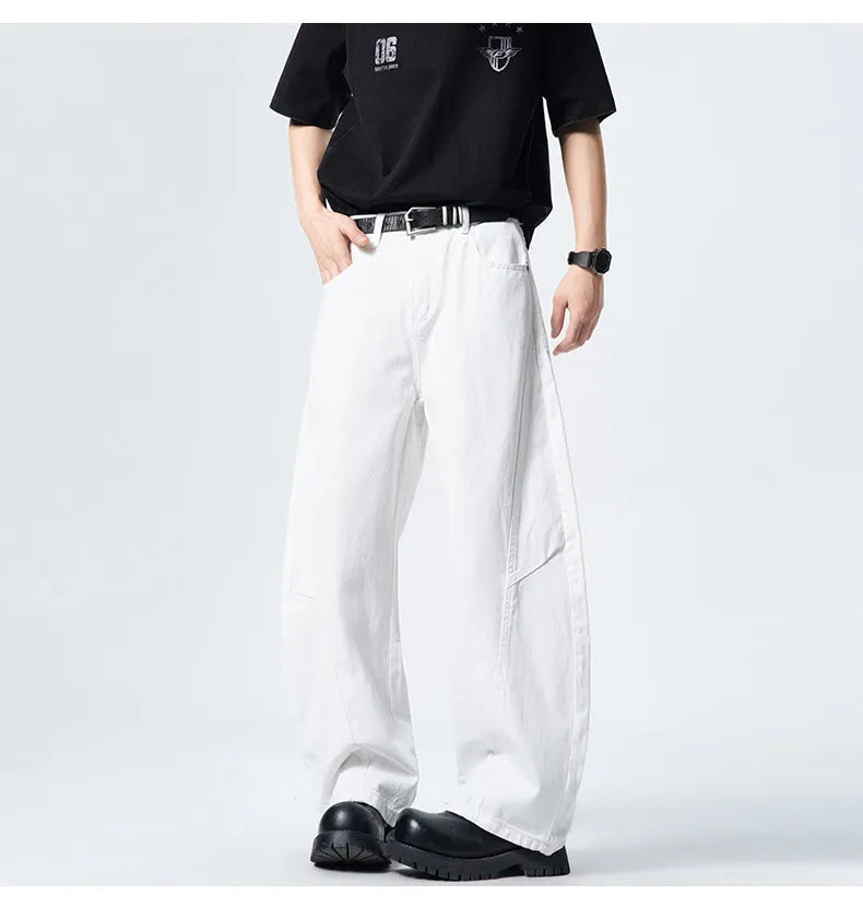 Threebooy Mens Loose Fit Patchwork Wide Leg Washed Jeans Vintage Denim Pants Casual Streetwear Comfort Trendy Baggy Trousers Hip Hop