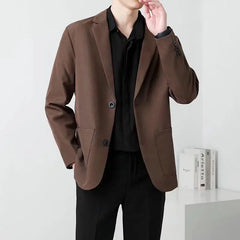 Threebooy Men Suit Jackets Blazer Coat Slim Fit Smart Casual Autumn New Fashion Clothing Two Buttons Solid Color Korean Black/Khaki/Coffee