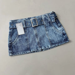 Threebooy Harajuku New Fashion Blue Gothic Mini Skirt Retro Splicing Pocket Zipper Y2k Skirts Womens Slim Sexy Denim Hip Skirt Streetwear