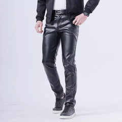 Threebooy Thin Leather Pants Men's Moto Pants Spring Summer Fashion Color Elastic Slim Fit PU Trousers Windproof Waterproof Man Bottoms