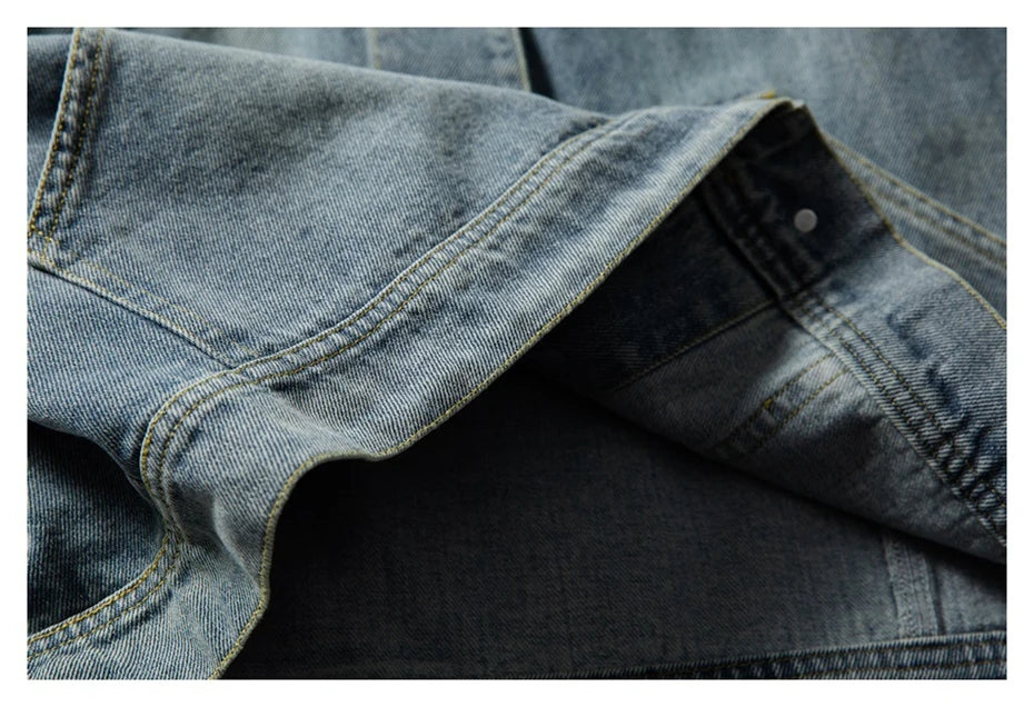 Threebooy Vintage Pockets Denim Jackets Mens Streetwear Punk Y2k Cargo Coats Harajuku Loose Casual Hip Hop Washed Jeans Jackets Male