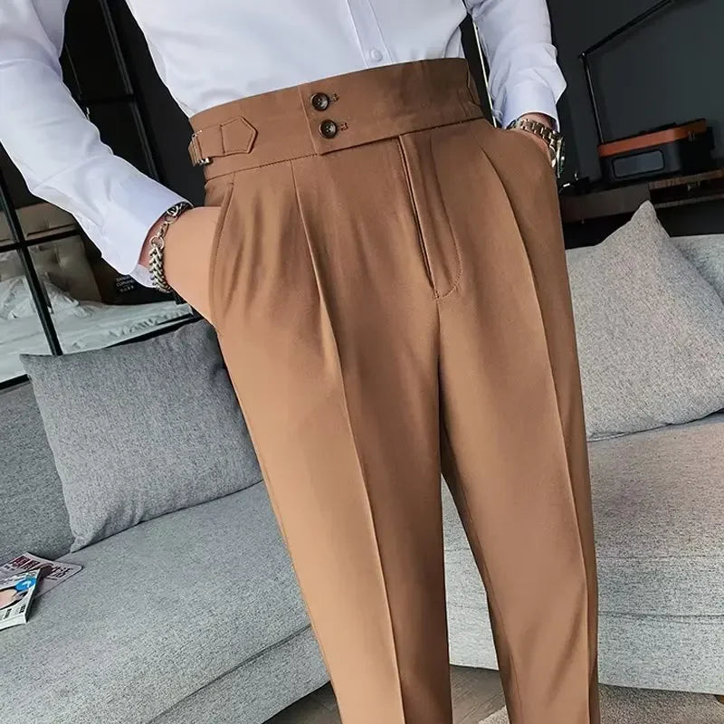 Threebooy Nadir Coffee Color Men's Trousers Classic Trendy Paris Button Single Pleat Slims Smooths Your Silhouette Business Casual Pants