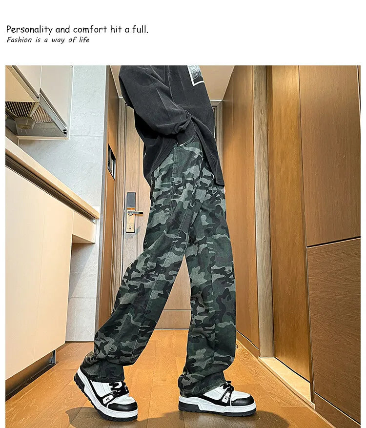 Threebooy Jeans Men straight Pants patchwork male jean Fit Patchwork Streetwear Men's Trousers Denim Large size Hip Hop