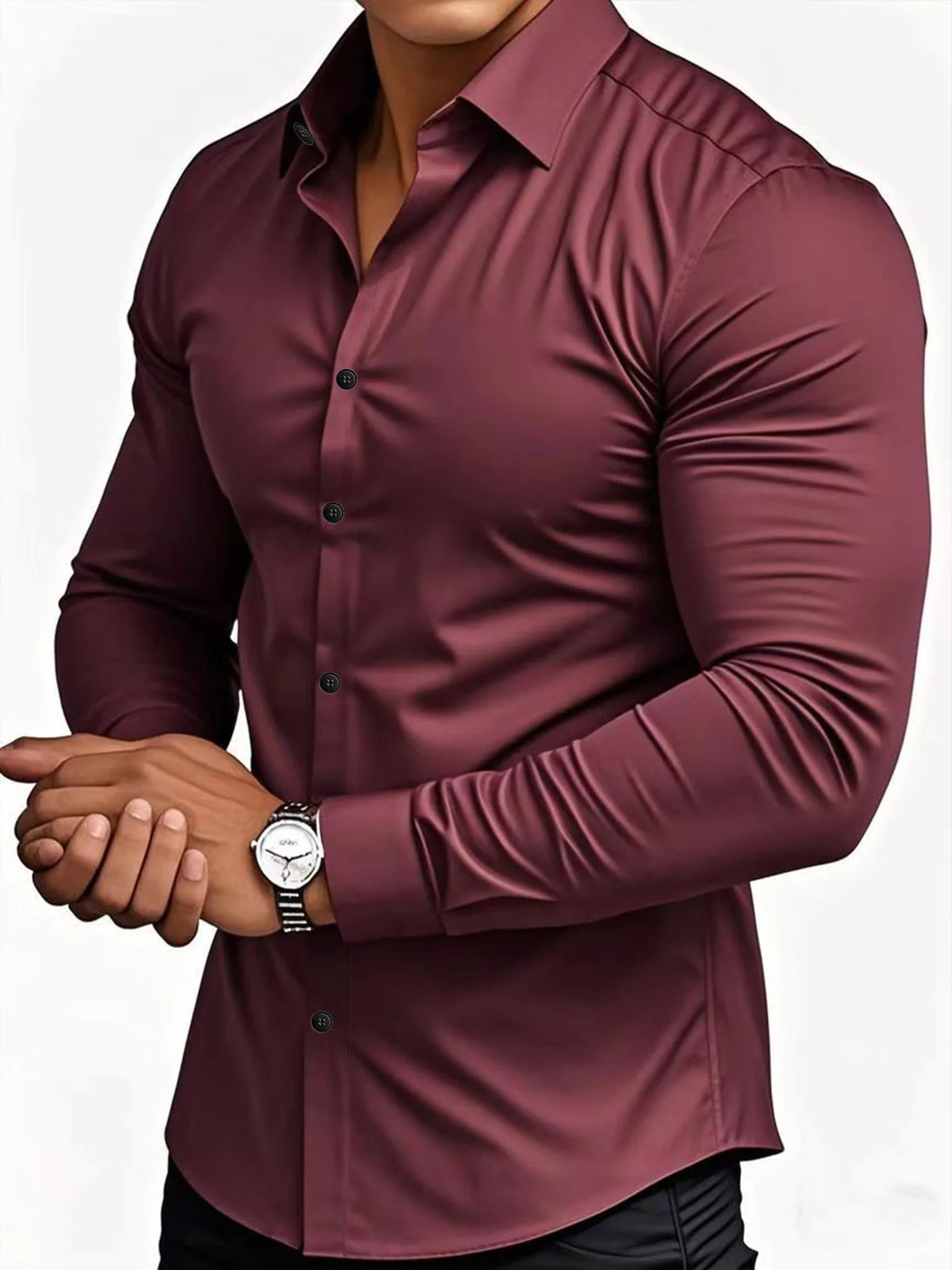 Threebooy  Men Solid Color Long Sleeve Casual Business Shirt For Spring And Autumn
