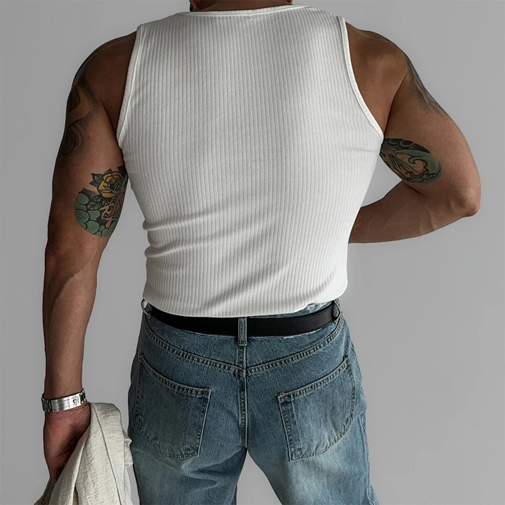 Threebooy  Mens Ribbed Sleeveless Tank Top  Activewear Fitness Sports Bodybuilding Vest Top