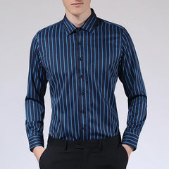 Threebooy  Fashion Classic Men Striped Shirts Business Casual Long Sleeve Button Down Regular Fit Social Shirt 4XL 5XL