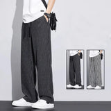 Threebooy Korean Version Streetwear Fashion Men Stripe Wide Leg Pants Summer Male Harajuku Loose Casual Elastic Waist Straight Trousers