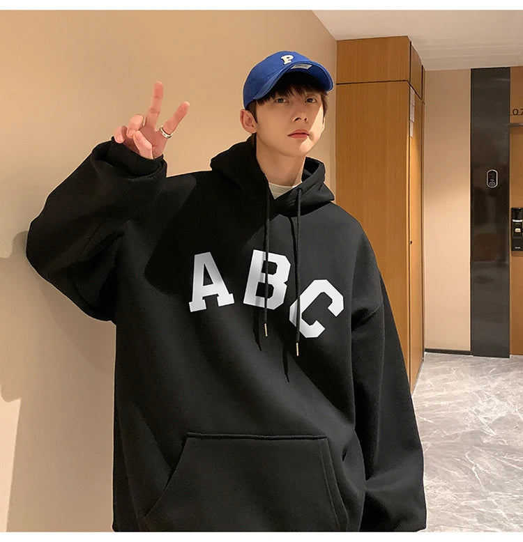 Threebooy Letter Print ABC Men's Hoodies 2025 Autumn new sudadera hombre Korean Fashion Harajuku Pullover Hip Hop Long Sleeve Hooded