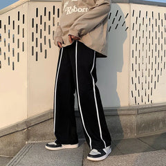 Threebooy Loose Trend Casual Sweatpants Contrast Color Strip Wide Leg Straight Trousers Fashion Spring Summer All-match Sports Trousers