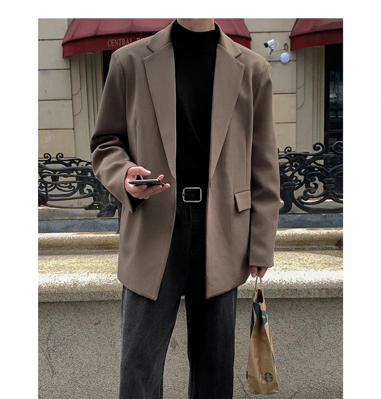 Threebooy Oversized Korean Style Men's Loose Casual Small Suit, Men's 2024 Autumn New Padded Shoulder Suit Jacket Unisex Top