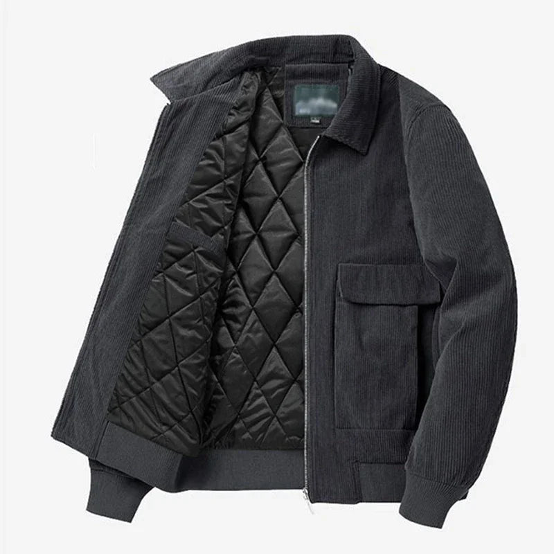Threebooy Autumn Winter Male Corduroy Jacket Casual Stripe Lapel Safari Jackets Versatile Men's Clothing Trend Elegant Loose Coat