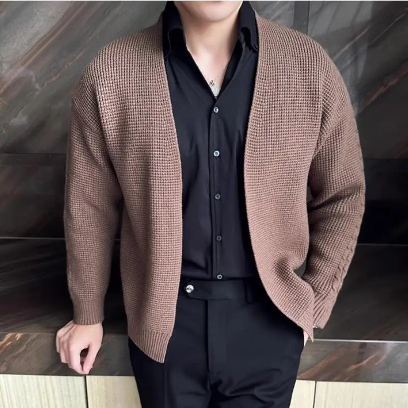 Threebooy Men's Cardigan Sweaters Jackets Cotton Knitted Solid Color Knitwear Long Sleeve Loose Button Knitting Male Casual Clothing New