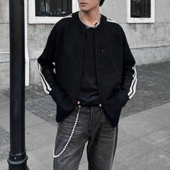Threebooy   Spring Autumn New Hollow Zipper Cardigan Sweater Men American Retro Niche Casual Loose Sports Lazy Knitted Sweater Jacket