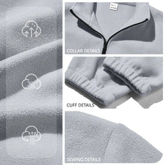 Threebooy  Men's Spring Fall Winter New Polar Fleece Jacket Zip Up Stand Collar Windproof Outdoor Casual Outerwear for Daily Hiking Wear