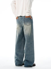 Threebooy 2025 Autumn Men's Wide-leg Jeans Comfortable Loose Casual Straight Trousers American Classic Retro Wash Cotton Denim Pants