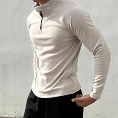 Threebooy  Fashion Autumn Winter Sport Sweatshirts Men Solid Stand Collar Half Zipper Out Streetwear Motion Run Long Sleeve Slim Hoodies