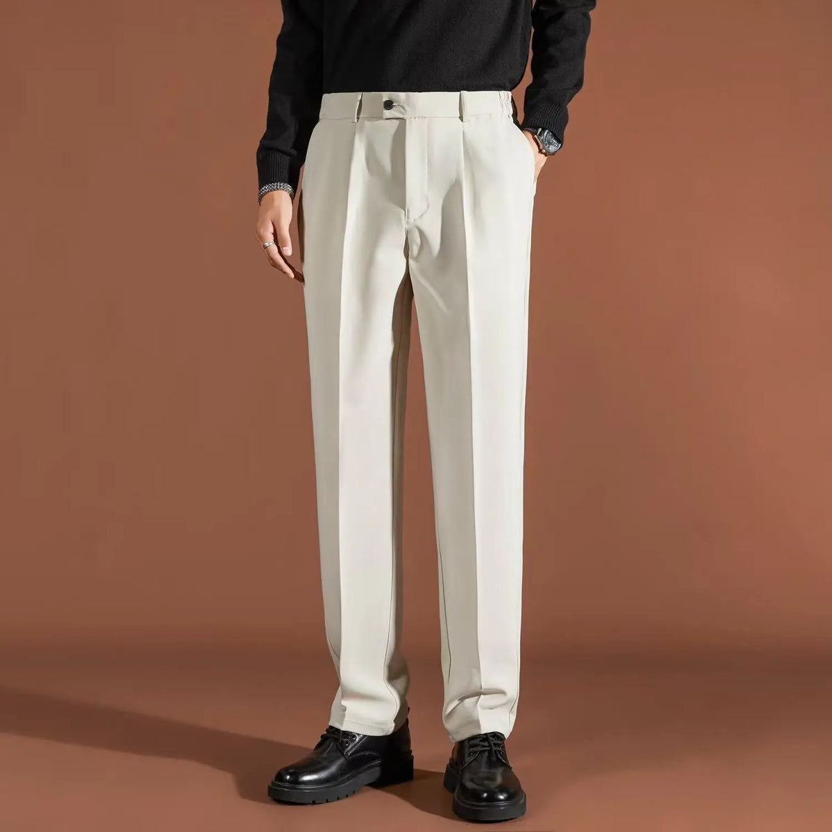 Threebooy  Navy Blue British Trendy and Fashionable Drooping Trousers for Men's Tapered Casual Straight Business Suit Pants