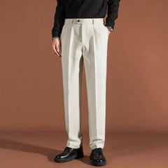 Threebooy  Navy Blue British Trendy and Fashionable Drooping Trousers for Men's Tapered Casual Straight Business Suit Pants