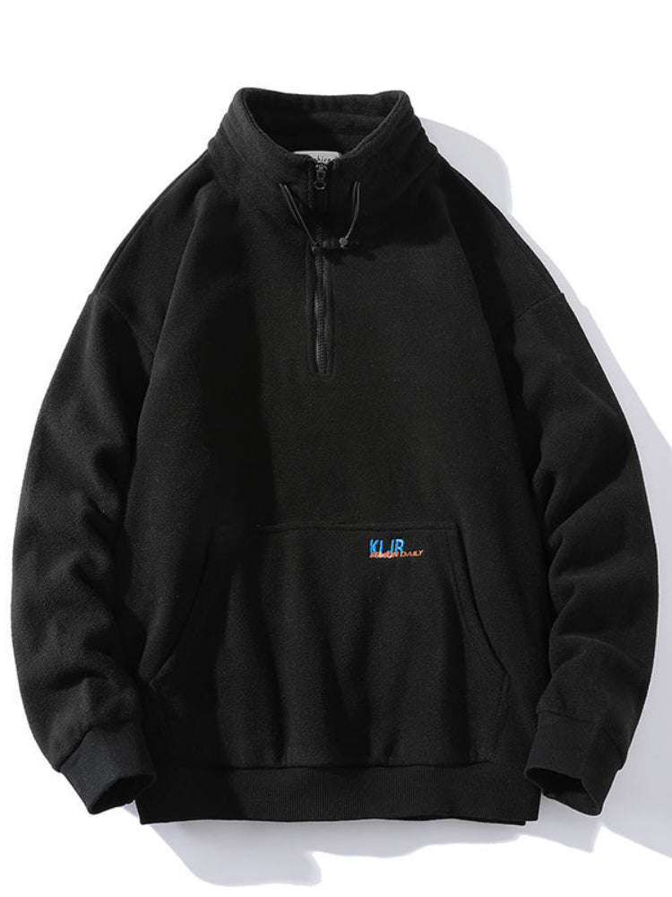 Threebooy Half-zip Hoodless Sweatshirt Autumn Winter Stand-up Collar Shirt Oversize Velevet Tops Lovers Trend Polar Fleece Jacket
