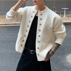 Threebooy  Winter New Men's Solid Color Long-Sleeved Cardigan Sweater American Retro Fashion Trend High Street Casual Niche Men's Top