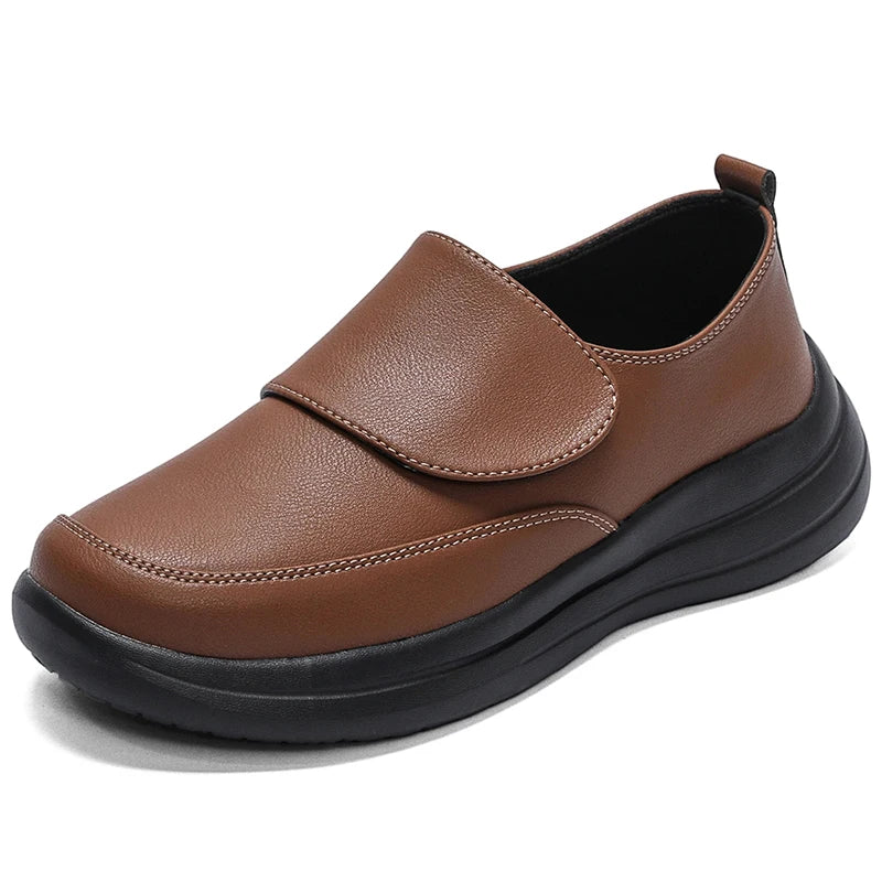 Threebooy  New Men's Leather Slip-On Walking Shoes, Waterproof Comfort Sneakers with Soft Cushioned Sole, Black and Brown,Plus Big Size