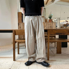 Threebooy  Men's Korean Light Luxury Draped Linen Wide Leg Pants Leisure Button-down Solid Color Straight Premium Elegant Sweatpants M-3XL