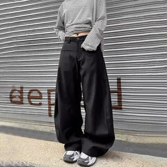 Threebooy Multiple Pockets Curved Knife Man Suit Pants Spring Autumn Metal Zipper Straight Wide Leg Baggy Pants New Y2k Loose Men Trousers