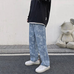 Threebooy Printing Men's Jeans High Street Fashion Wide Leg Pants Harajuku Streetwear Spring Autumn Denim Trousers Oversizde Male Clothing