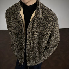 Threebooy Winter velvet thick jacket men's coat Leopard print fashion Short jacket 2025 new loose man cotton coat