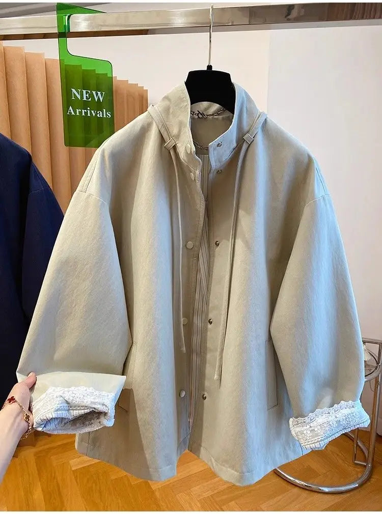 Threebooy Korean Simple High-end Windbreaker Short Jacket Women Loose Spring Autumn New Style Small Fashion Trend Baseball Jacket