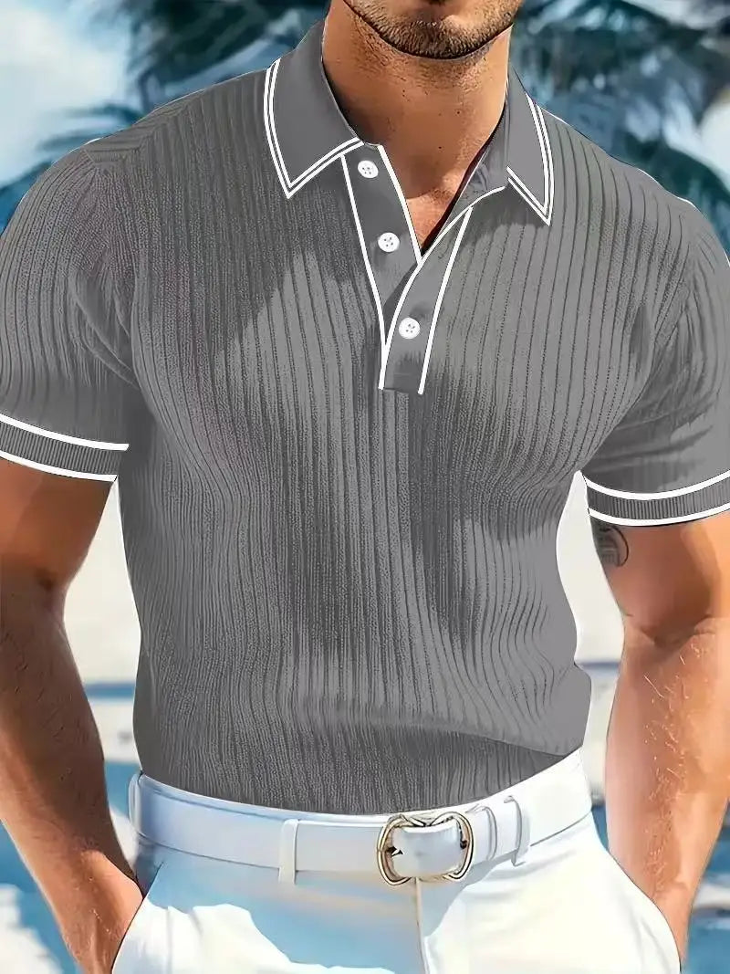 Threebooy  New Spring And Autumn Men's Striped short Sleeve Polo Shirt Slim Fit Collar Multi Color Business And Leisure Versatile Men's Top