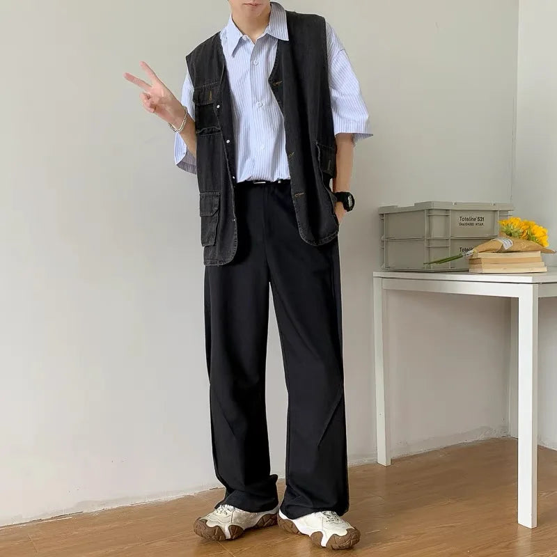 Threebooy Brown Black Suit Pants Men Slim Fit Fashion Social Mens Dress Pants Korean Casual Straight Pants Mens Office Formal Trousers