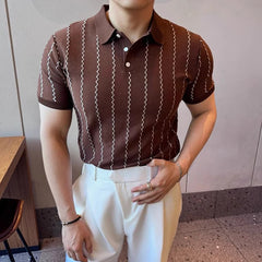 Threebooy New Slim Men Polo Shirt Leisure Luxury High Quality Knit Tops Business T-shirt Fashion Breathable Buttoned Short Sleeve Knitwear