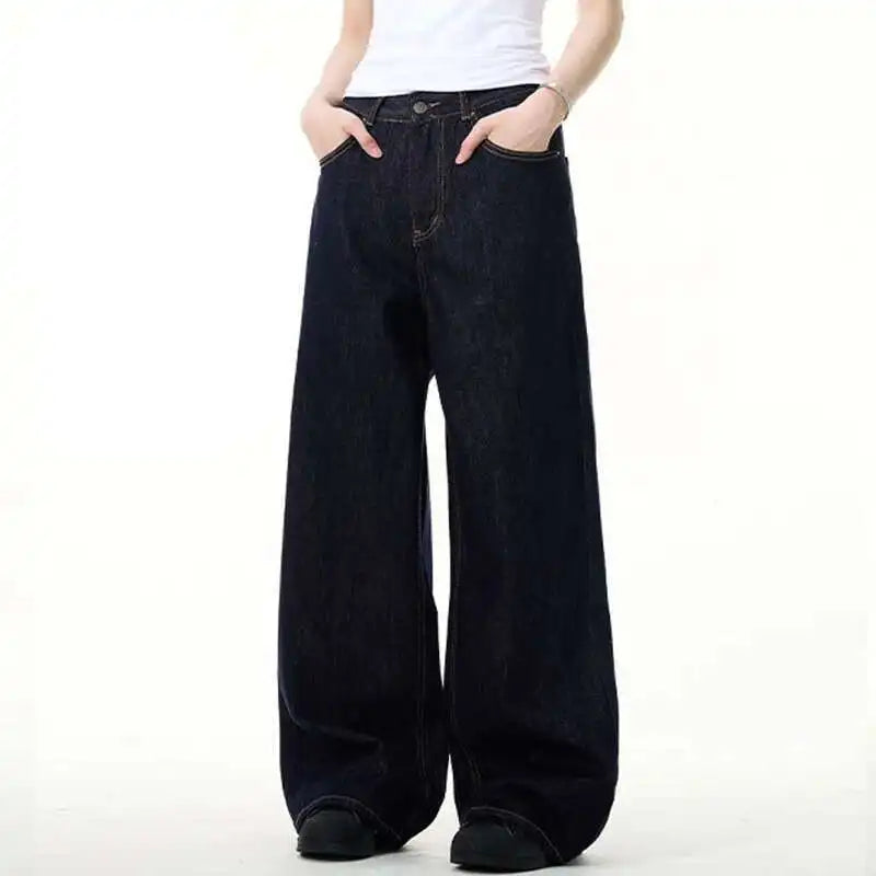 Threebooy  Simple Men's Denim Pants Vintage Washing Wide Leg Loose Jeans Casual Straight American Style Male Trousers New 2025