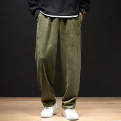 Threebooy  Spring Autumn Imitation Suede Pants Men's Workwear Loose Casual Pants Plus Fat Oversized Straight Trousers