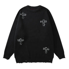 Threebooy Sweaters Fashion Brand Dark Cross Sweaters Men's Autumn and Winter Gentle Lazy Wind Soft Waxy Sweaters