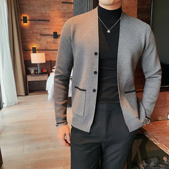 Threebooy Knitted Cardigan Men Autumn Long Sleeve Slim Fit Sweater Coat Business Casual Sweatercoat Streetwear Men Clothing