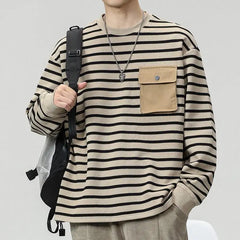 Threebooy Men's Striped Long Sleeved T-shirt Men's Trendy T-shirt Men's Hoodie Men's Base Shirt Top