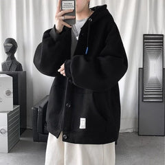 Threebooy  Men's Fall Open-Front Hooded Sweatshirt Streetwear Loose Plain Top HK Vibe Harajuku Chic All-Match Outerwear