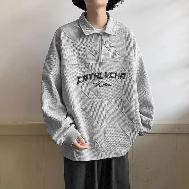 Threebooy Sweatshirt Men's Autumn American Trendy High Street Heavy Spring Autumn Style Boy Casual Lapel Japanese Polo Shirt Men's Wear