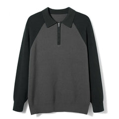 Threebooy  New American Chic Men Polo Sweater Luxury Trendy Business Zip-up Knit Solid Color Pullover Leisure Slim-fit Long Sleeve Knitwear