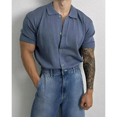 Threebooy  Korean Style Short Sleeve Polo Shirt Men's Casual Loose Knitted Button Cardigan Summer New Fashion Urban Fashion Polyester Fiber