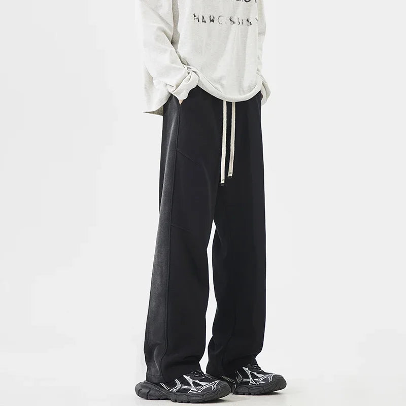 Threebooy  Autumn New Baggy Straight Men's Solid Color Casual Pants Simple Comfortable Wide Leg Pants Sweatpants Fashion Male Trousers