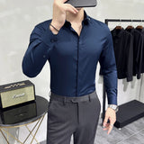 Threebooy High Quality Solid Dress Shirt Men Simple Long Sleeve Slim Fit Business Shirts Homme Social Casual Shirt Plus Size 4XL-M