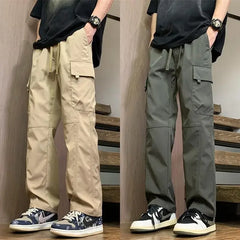 Threebooy  Male Trousers Spring Summer Wide Black Men's Straight Cargo Pants New in Nylon Fashion Emo Cheap Korean Style Harajuku Loose